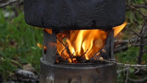 Pot on the camp stove Video stock 116556140