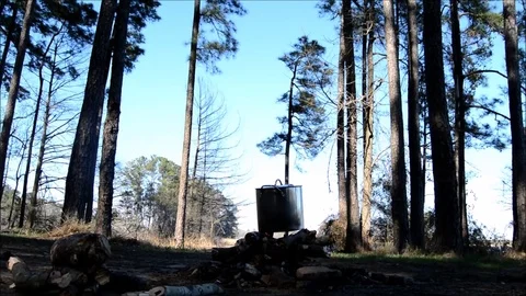 Pot on campfire Stock Footage 76228020