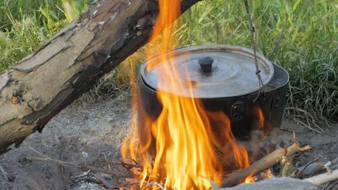 Pot on campfire Stock Footage 110224524