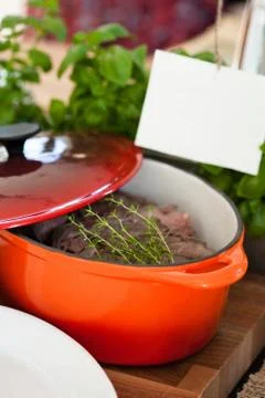 Pot of cooked beef Stock Photos