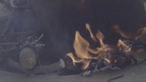 Pot cooking on campfire Stock Footage 82232173