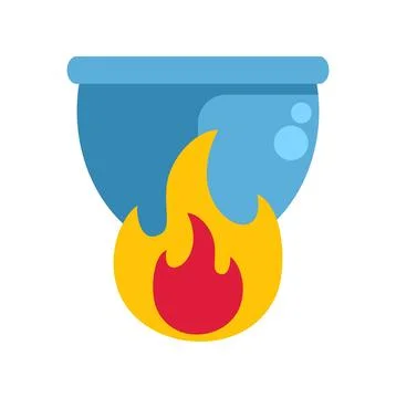 Pot cooking on fire with boiling water flat icon Stock Illustration