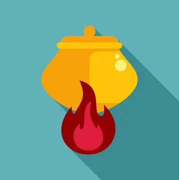 Pot cooking on fire flame flat design Stock Illustration