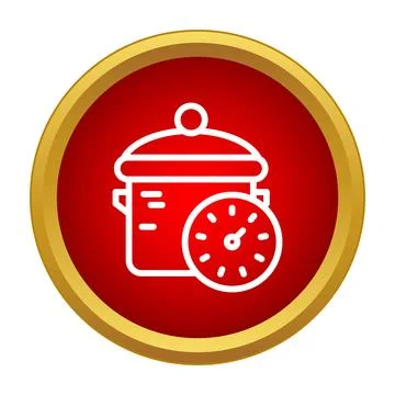 Pot cooking time setting icon on red button Stock Illustration