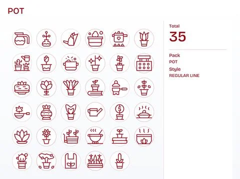Pot Digital Vector Pack containing 35 Editable Regular Line 256x256 Icons Stock Illustration