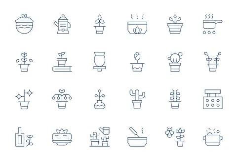 Pot Exclusive Vector Set featuring 24 Thin Line Detail Enhanced Retina Read.. Stock Illustration