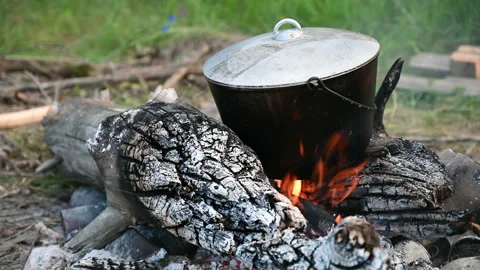 The pot is on fire. Stock Footage 137648229