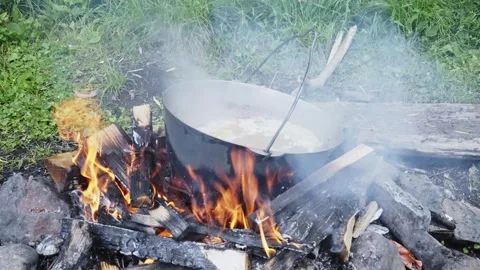 Pot on fire. kettle on fire 스톡 동영상 285543761