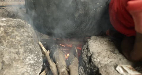 Pot on fireplace, Kenya Video stock 141443264