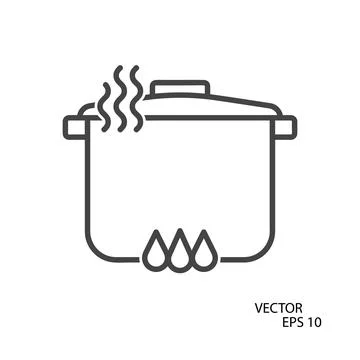 Pot flat icon. Pictogram for web. Line stroke. Isolated on white background.  Stock Illustration