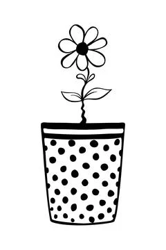 Pot with flower. Hand drawn simple black outline vector illustration in doodl Stock-Illustration