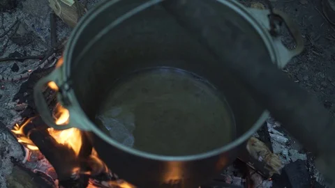 Pot of food at the stake. Stock Footage 99782649