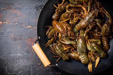 A pot of fresh crayfish. Stock Photos