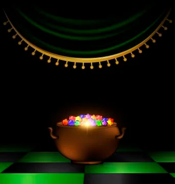 Pot of gems in the dark Stock Illustration