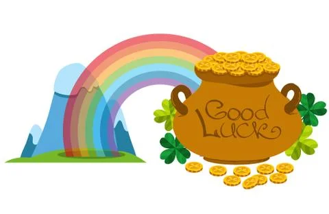 Pot of gold and rainbow. Stock Illustration