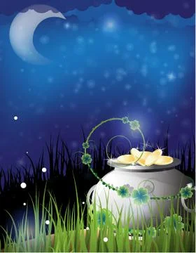 Pot of gold in the grass Stock Illustration