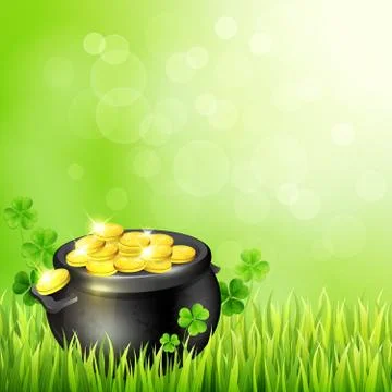 Pot of gold on a green background Stock Illustration