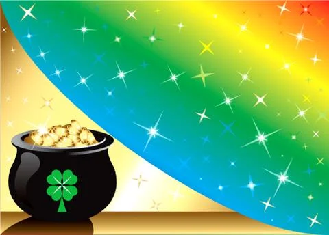 Pot Gold Rainbow Background Stock Illustration