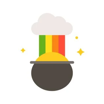 Pot of gold with rainbow vector, Feast of Saint Patrick flat icon Stock Illustration