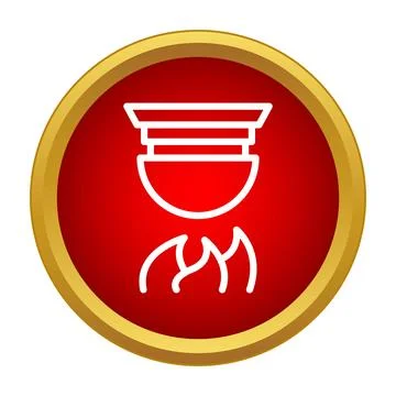 Pot heating on fire line icon in red circle Stock Illustration