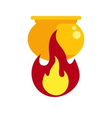 Pot heating over fire icon representing cooking Stock Illustration