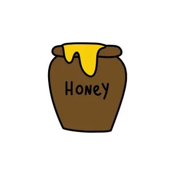 Pot of honey doodle icon, vector color illustration Stock Illustration