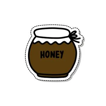 Pot of honey doodle icon, vector sticker illustration Stock Illustration