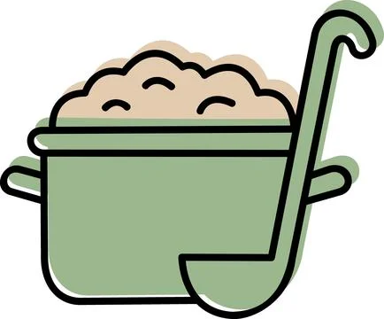 Pot with ladle kitchenware flat icon Stock Illustration