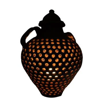 Pot with light inside it and holes over white Stock Photos