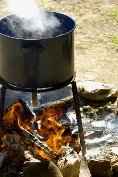 Pot On An Open Fire Stock Photos
