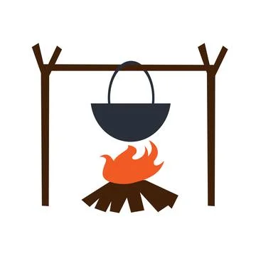Pot Over Bonfire Icon Vector Illustration Stock Illustration