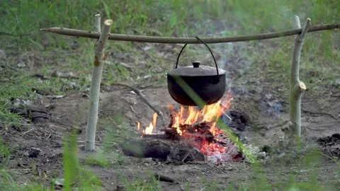 Pot Over Fire Stock Footage 131726698