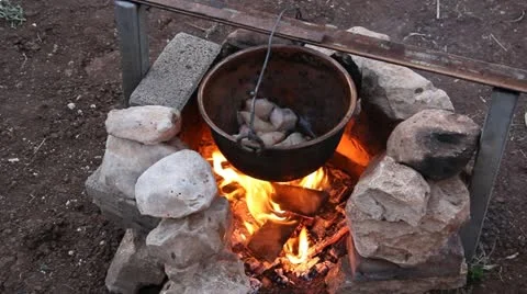 Pot over Fire1 Stock Footage 22347310