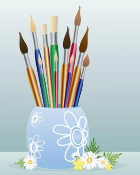 Pot of paintbrushes Illustrazione stock
