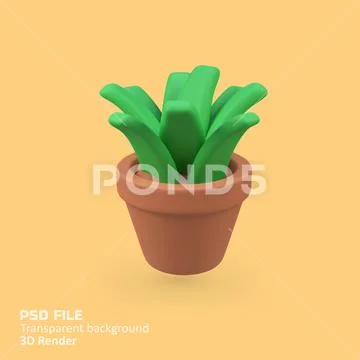 Pot plant isolated 3d render icon illustration PSD Template