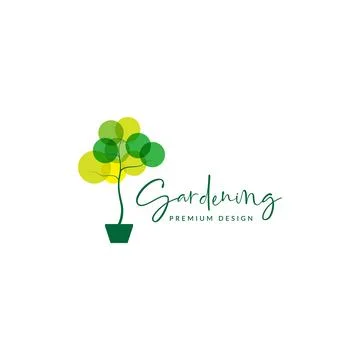 Pot plant with leaf circle abstract logo symbol icon vector graphic design .. Stock Illustration