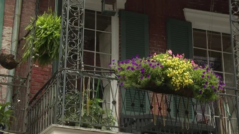 Pot plants on balcony of a building Stock Footage 84508702