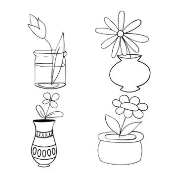 Pot plants set, vector illustration flowers in pots Stock Illustration