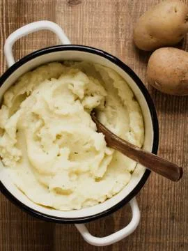 Pot of rustic mash potato Stock Photos