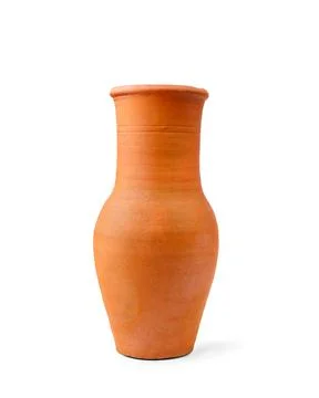 Pot-shaped earthenware vase isolated on white background. Stock Photos