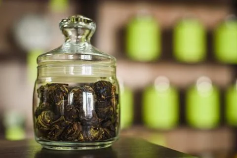 A pot of tea is on the counter Stock Photos