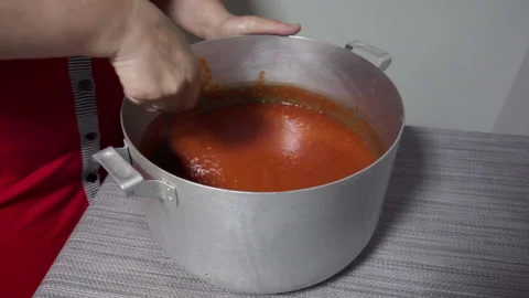 Pot with tomato paste Stock Footage 267552131