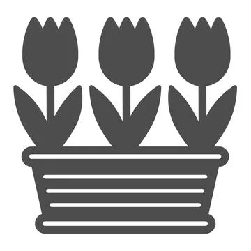 Pot of tulips solid icon, gardening concept, three tulips in flowerpot vector イラスト素材