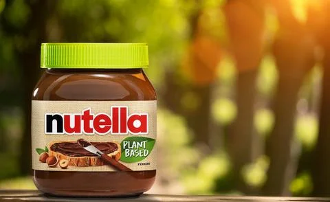 Pot of VEGAN  plant based Nutella, the popular brand name of a sweetened ha.. Stock Photos