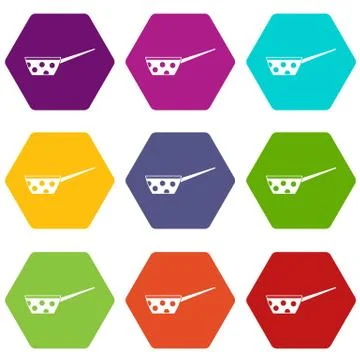 Pot with white dots and handle icon set color hexahedron Illustration