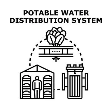 Potable water distribution system for urban agriculture Ilustración de archivo