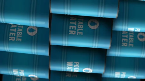 Potable water drinking h2o barrels in row endless Vidéo 270740996