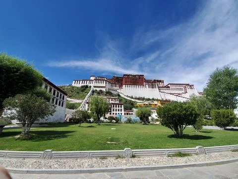 Potala Palace on sunny day with blue sky Stock Photos