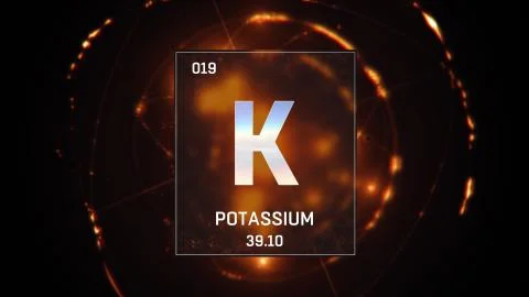 Potassium as Element 19 of the Periodic Table 3D illustration on orange Stock Illustration