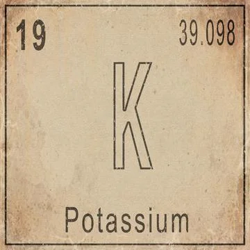 Potassium Element Card from Periodic Table on Vintage Old Paper Stock Illustration